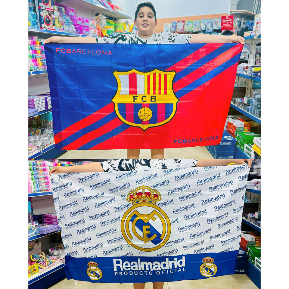 photo_1_2024-07-26_16-46-51 علم أندية برشلونة & ريال مدريد مقاس 1.5 متر * 90 سم مع مكان عصا العلم - الصورة 1