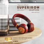 سماعة رأس بلوتوت من MOXOM أحمر وذهبي صوت صافي