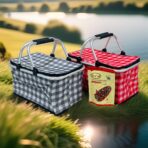 حقيبة التنزه وطلعات الأكل تصميم مربعات سلفر من الداخل لحفظ الطعام