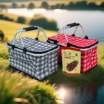 حقيبة التنزه وطلعات الأكل تصميم مربعات سلفر من الداخل لحفظ الطعام