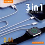 خيط شحن ايفون وساعة ذكية 3 في 1 MOXOM طول 1 متر