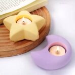 ⁦قالب سيلكون نجمة وهلال وقلب لصب الجبس مع حاملة شمع  ديكورات المنزل WFHM77⁩ - الصورة ⁦4⁩