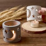 2 قطع قوالب لحاملة الشمع مزخرف بالنجم والقمر لصب الجبس لديكورات المنزلية WFHM77