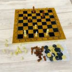 شطرنج خشبي 3 العاب في 1 مع داما و لعبة طاولة للجمعات العائلية