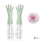 ⁦قفاز غسل الصحون والتنظيف بأكمام طويلة لون وردي لحماية اليدين والاصابع مع بطانه داخلية⁩ - الصورة ⁦9⁩