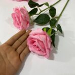 ⁦وردة صناعي جوري لون وردي حجم كبير طول  50 سم لصنع باقات والاهداء في الهدايا⁩ - الصورة ⁦3⁩