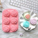 ⁦قالب سيلكون بشكل وردة 6 فجوات متعددة الاستعمالات لصنع الشوكلاتة والصابون والشمع MA93⁩ - الصورة ⁦2⁩