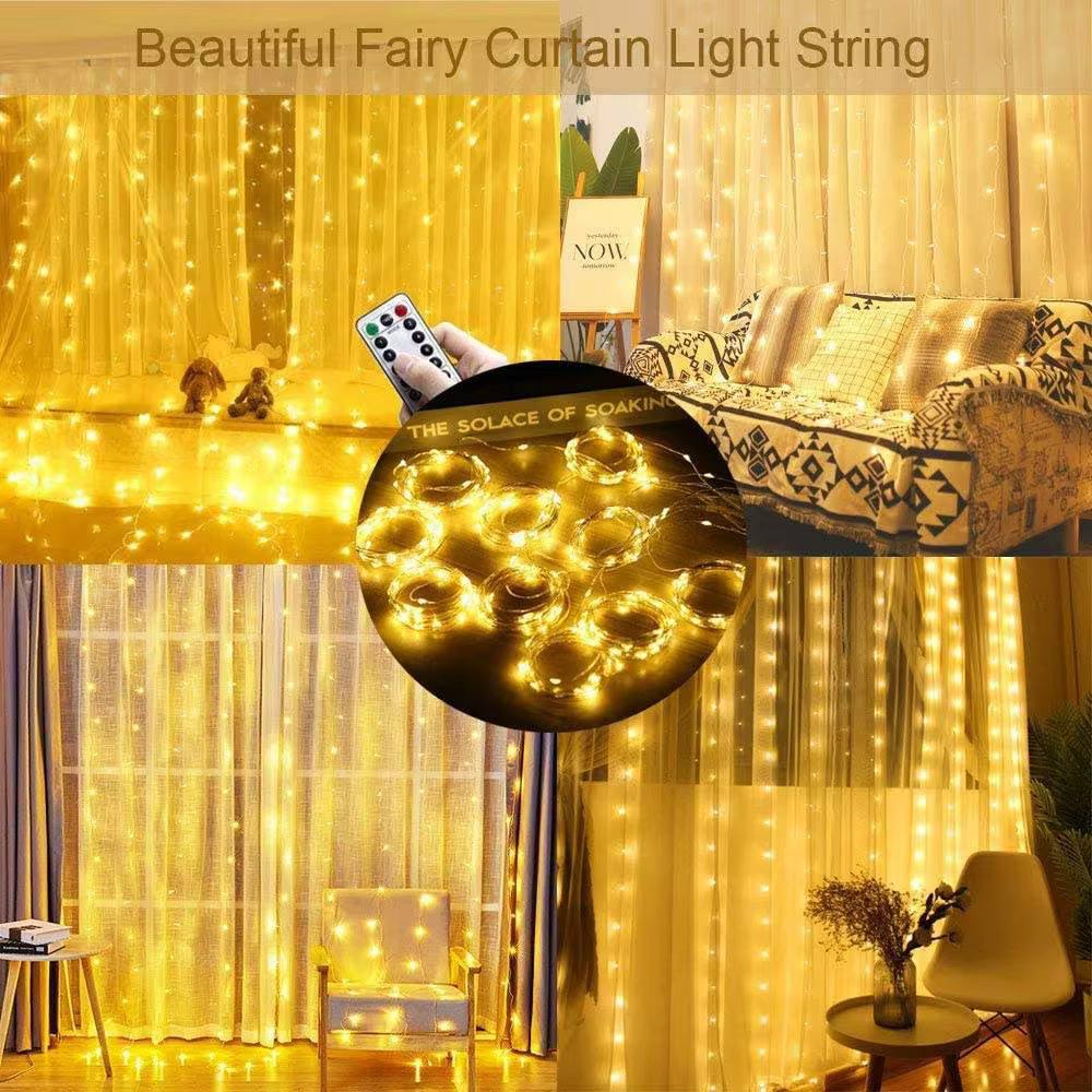 photo_6_2025-04-16_00-55-07 سرب ستارة اضاءة اصفر مع جهاز تحكم لزينة ديكور المنزل و رمضان - الصورة 1