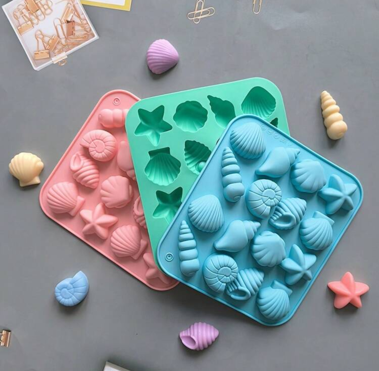 IMG_7189 قالب سيلكون 12 شكل صدفة بحرية ونجمة البحر WFHM77 - الصورة 1