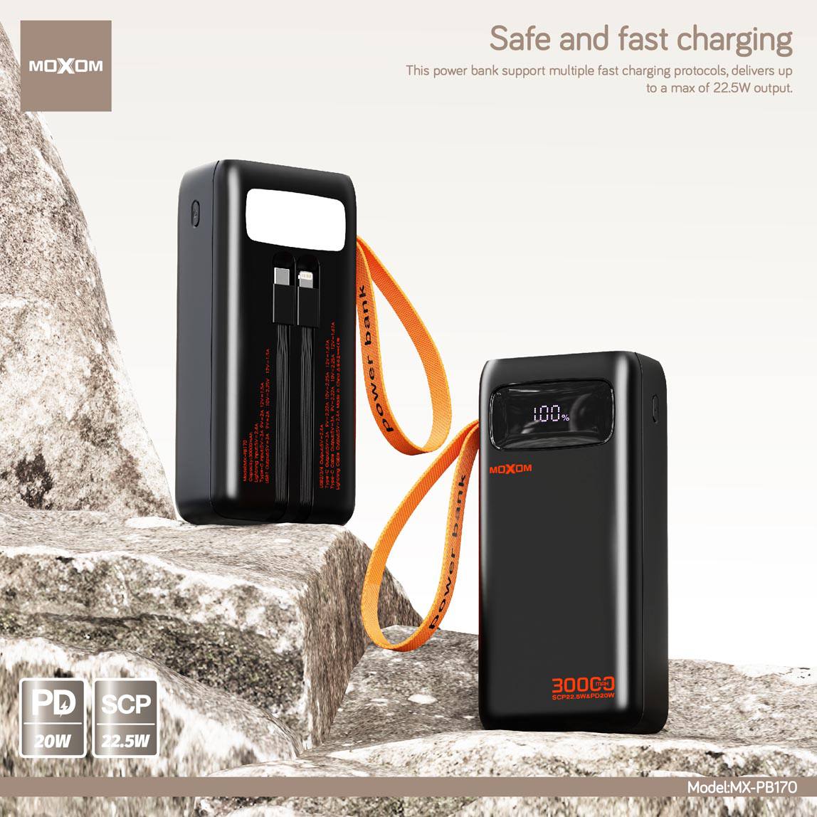 photo_3_2025-11-30_17-29-35 باور بنك 30000 موكسوم مع 2 كوابل ايفون و تايب سي واضاءة - 5 مداخل إضافية - الصورة 1