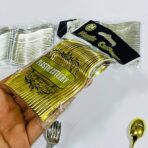 ⁦مجموعة 24 ملعقة × شوكة صغيرة للمناسبات خاصة بالفروتة والكيك الصغير لون فضي وذهبي⁩ - الصورة ⁦4⁩